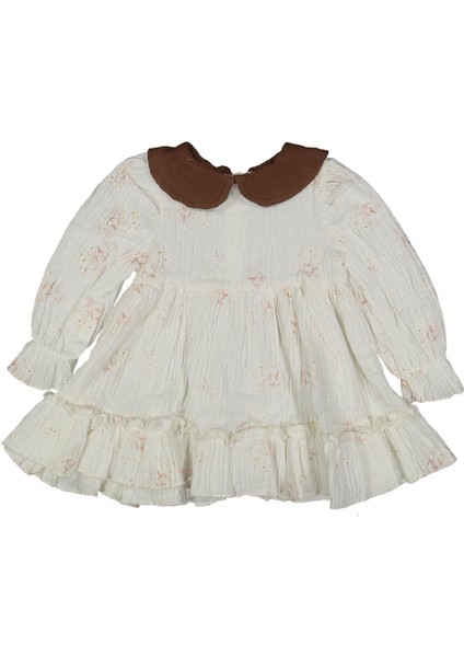 Kız 9/24 Ay Çiçek Baskılı Yakalı Elbise