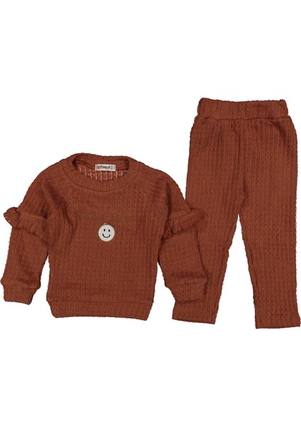 Kız 2/5 Yaş Your Mom Smıle Nakışlı Kollar Fırfırlı Fitilli Triko Takım