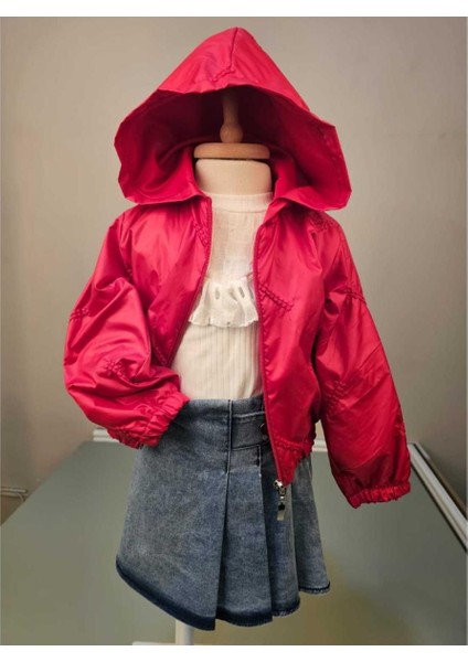 Kız 2/5 Yaş Kot Şort Etekli Yağmurluklu 3 Lü Takım