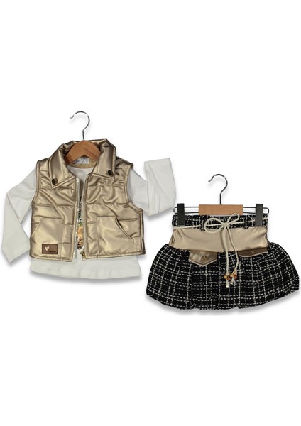 Kız 2/5 Yaş Parlak Şişme Yelekli Etekli 3lü Takım