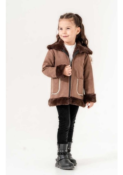 Kız 4/7 Yaş Deri Kemer Detaylı Ceketli 3lü Takım