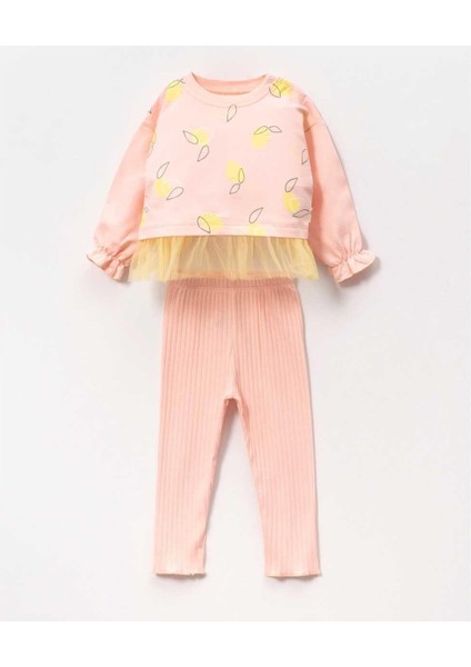 Kız 6/24 Ay Limon Baskılı Tüllü 2li Takım