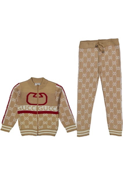 Kız 2/5 Yaş G Ters G Fermuarlı Yazılı Triko Takım