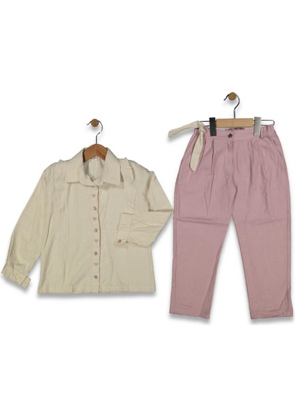 Kız 2/5 Yaş Keten Pantolonlu Gömlekli Takım