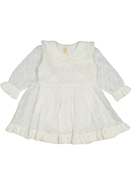 Kız 2/5 Yaş Pamuk Dantel Fırfırlı Bebe Yakalı Elbise