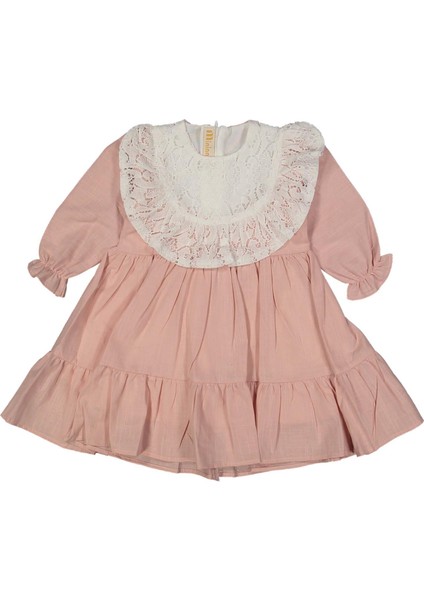 Kız 2/5 Yaş Keten Pamuk Dantel Yakalı Elbise