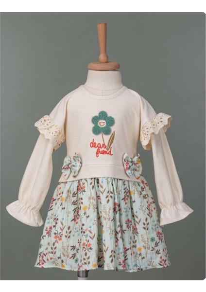 Kız 2/5 Yaş Çiçek Süzineli Müslin Elbise