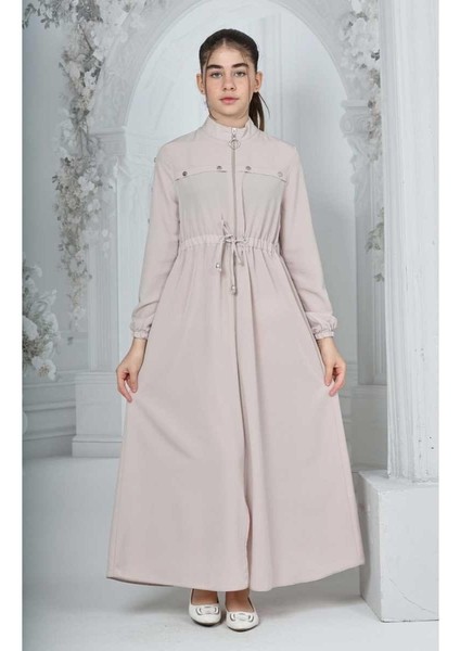 Kız 11/16 Yaş Beli Lastikli Fermuarlı Ferace Elbi