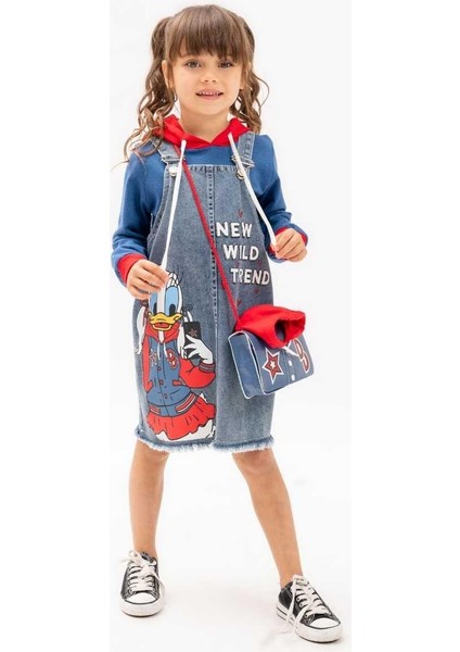 Kız 2/5 Yaş Ördek Baskılı Çantalı Kot Jile