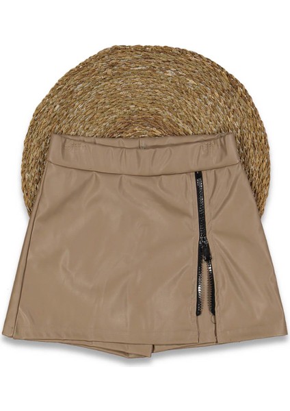 Kız 6/14 Yaş Deri Fermuarlı Şort Etek