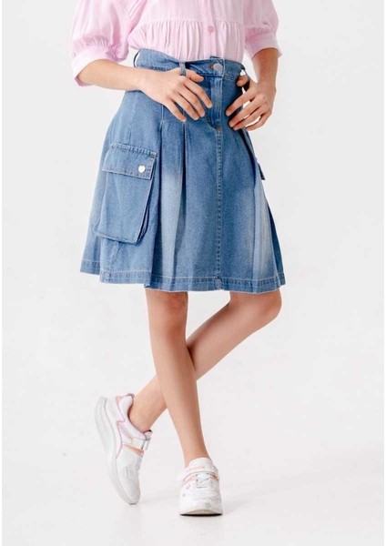 Kız 10/15 Yaş Körük Cepli Şort Etek