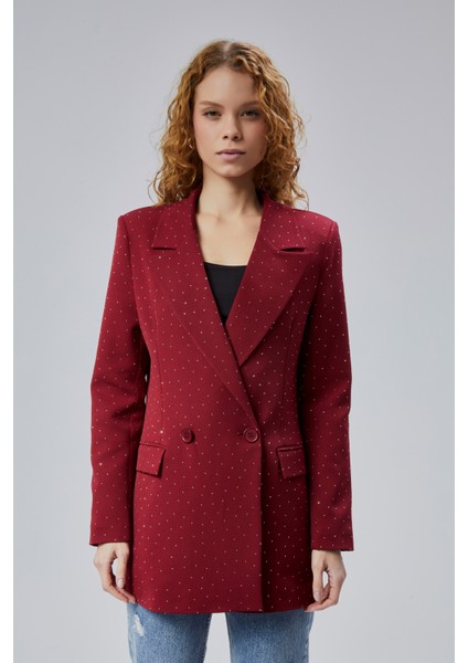 Kadın Regular Dokuma Astarlı Taş Detaylı Blazer Ceket
