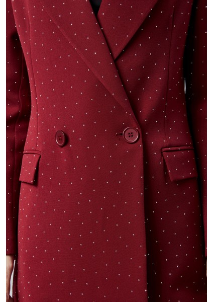 Kadın Regular Dokuma Astarlı Taş Detaylı Blazer Ceket