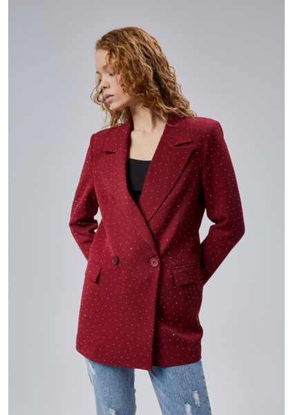 Kadın Regular Dokuma Astarlı Taş Detaylı Blazer Ceket