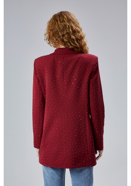 Kadın Regular Dokuma Astarlı Taş Detaylı Blazer Ceket