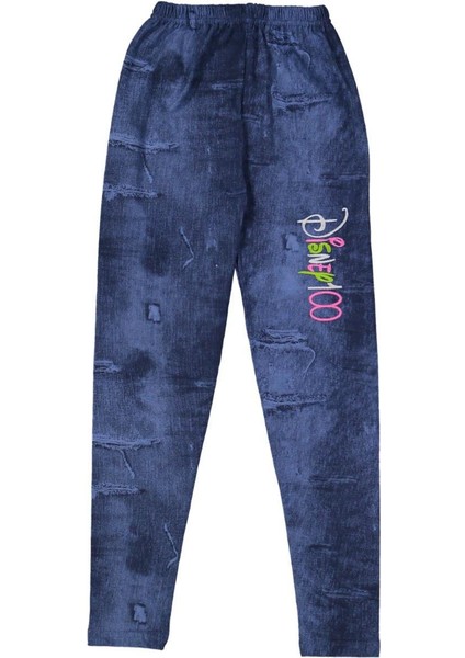 Kız 8/12 Yaş Mickey Yazı Nakışlı Kot Tayt