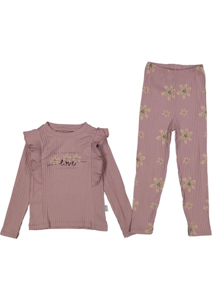 Kız 3/6 Yaş Love Çiçekli Fitilli Takım