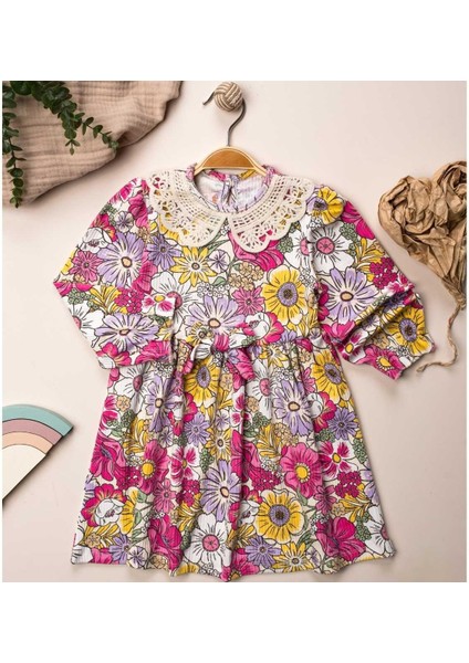 Erkek 2/5 Yaş Çiçek Baskılı Dantel Yakalı Fiyonklu