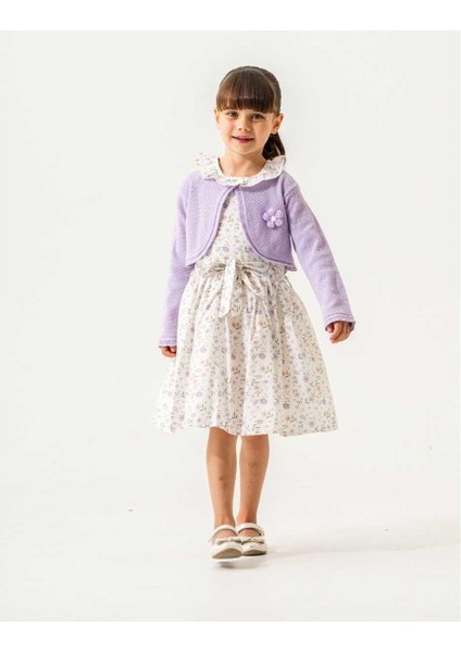 Kız 6/9 Yaş Triko Bolerolu Çiçekli Elbise