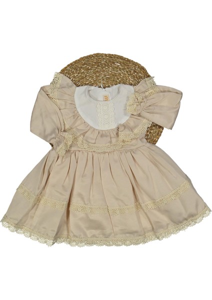 2/5 Yaş Kenarları Fistolu Vintage Elbise