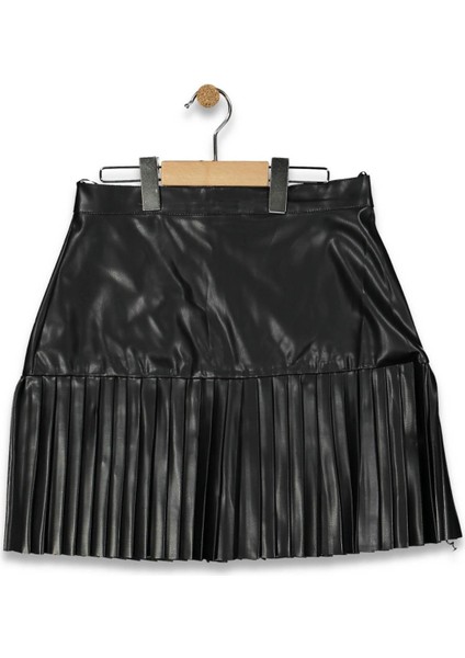 Kız 13/16 Yaş Deri Pliseli Mini Etek