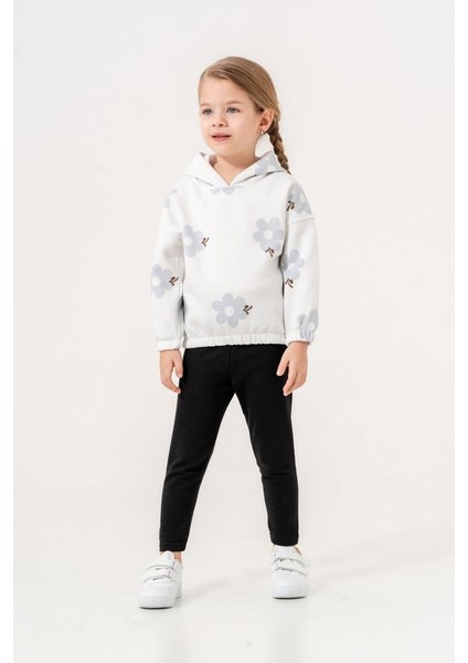 Kız 2/5 Yaş Çiçekli Kapşonlu 3ip Takım