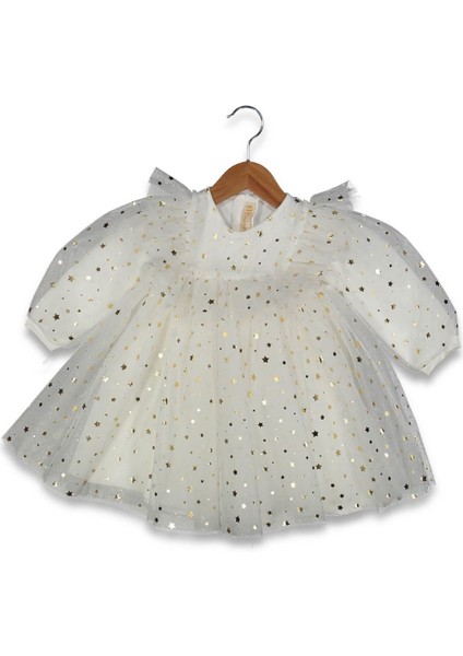 Kız 2/5 Yaş Varak Yıldız Baskılı Elbise