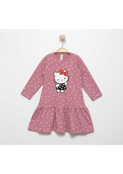 Kız 2/5 Yaş Puanlı Kedi Baskılı Elbise