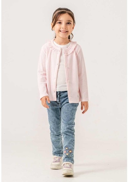 Kız 2/5 Yaş Kot Pantolonlu Çiçekli Hırkalı Takım