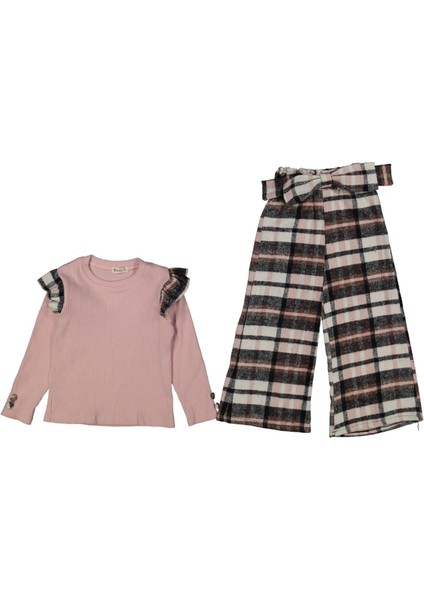 Kız 6/9 Yaş Ekose Pantolon Fitilli Takım