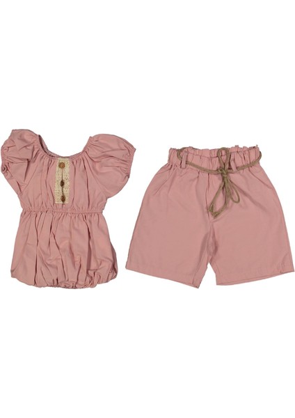 Kız 5/8 Yaş Yaka Fırfırlı Kolyeli Takım