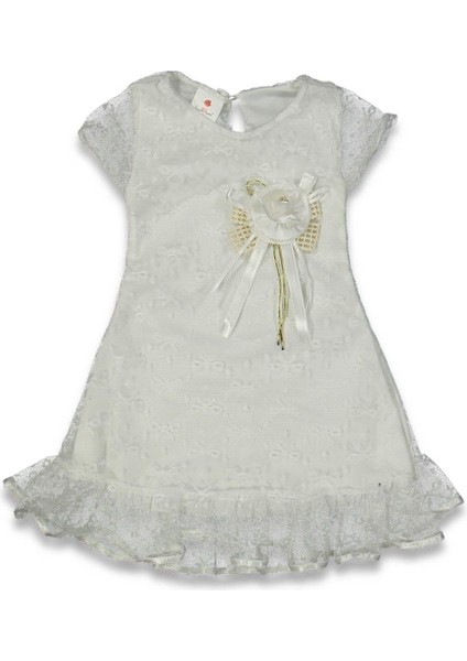 Kız 1/3 Yaş Şeritli Çiçek Aksesurarlı Elbise