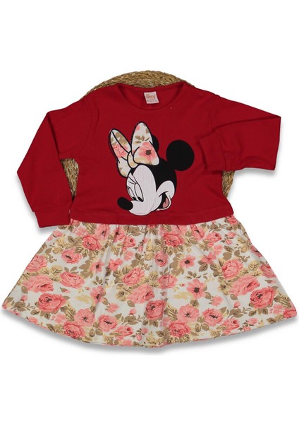 Kız 2/5 Yaş Miki Baskılı Çiçek Desenli Elbise