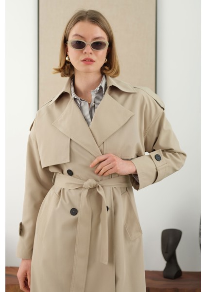 Uzun Klasik Trençkot Vizon