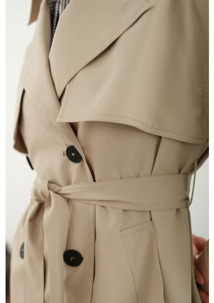 Uzun Klasik Trençkot Vizon fırsatları