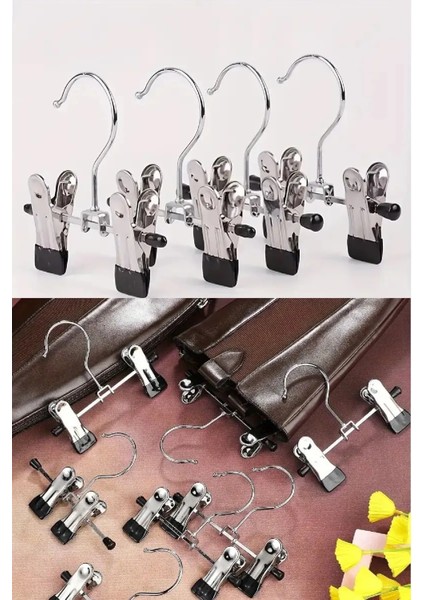 Ayarlanabilir Mandallı, Krom Metal Eşarp Askısı, Şapka Askısı, 10 Adet, 12 cm