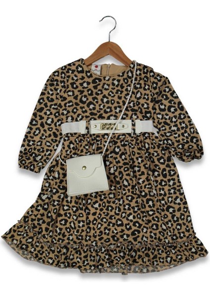 Kız 5/11 Yaş Leopar Desenli Çantalı Elbise