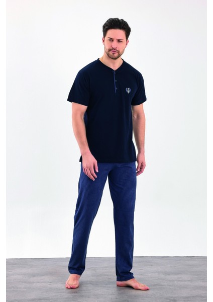 Erkek Yazlık Desenli Kısa Kollu Düğmeli Penye Pijama Takımı