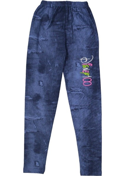 Kız 3/7 Yaş Mickey Yazı Nakışlı Kot Tayt