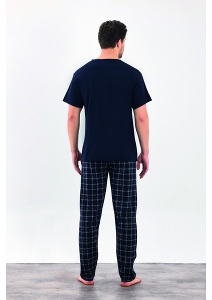 Erkek Yazlık Kareli Kısa Kollu Düğmeli Penye Pijama Takımı