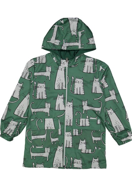 Kız 9/12 Yaş Kedi Baskılı Yağmurluk