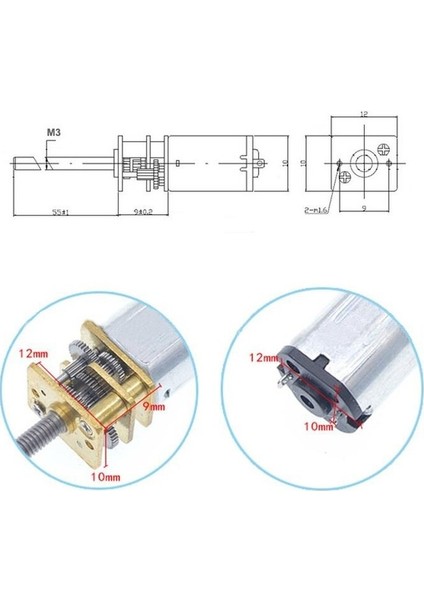 N20 6V Dc 500 Rpm M3X55 mm Mikro Metal Redüktörlü Uzun Şaftlı Motor