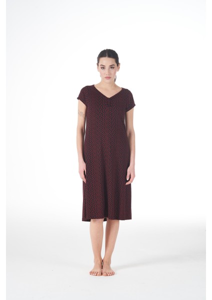 Kadın Yazlık Desenli Kısa Kollu Lycra Viskon Günlük Elbise