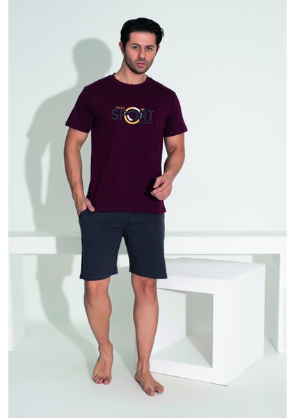Erkek Yazlık Sport Baskılı Kısa Kollu Şortlu Penye Pijama Takımı