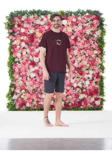 Erkek Yazlık Sport Baskılı Kısa Kollu Şortlu Penye Pijama Takımı