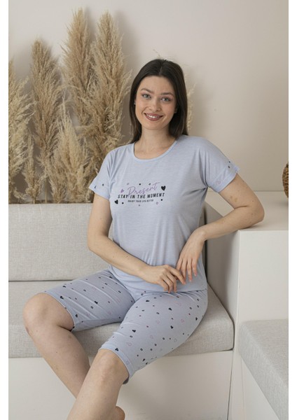 Kadın Yazlık Kalp Desenli Kısa Kollu Kaprili Viskon Pijama Takımı fiyatları