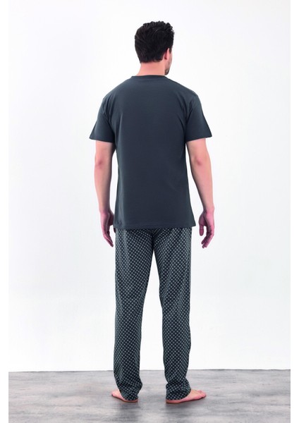 Erkek Yazlık Desenli Kısa Kollu Düğmeli Penye Pijama Takımı