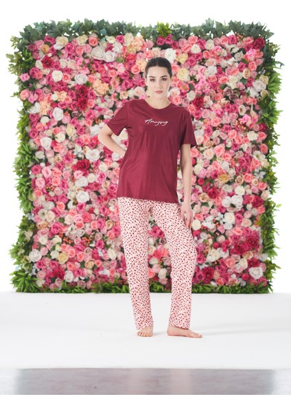 Kadın Yazlık Desenli Kısa Kollu Marla Pijama Takımı - Kırmızı modelleri