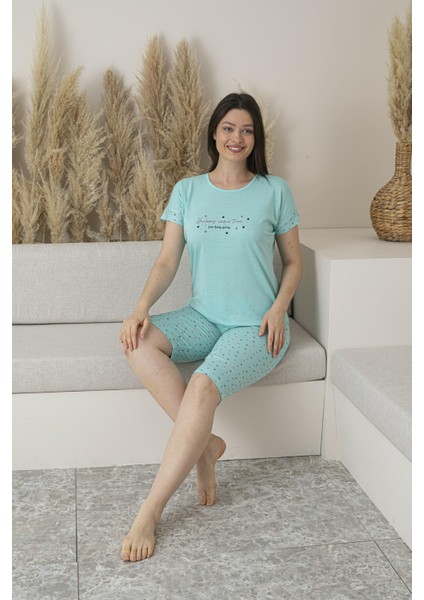 Kadın Yazlık Puantiyeli Kısa Kollu Kaprili Viskon Pijama Takımı