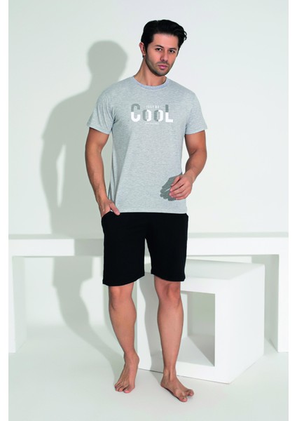 Erkek Yazlık Cool Baskılı Kısa Kollu Şortlu Penye Pijama Takımı